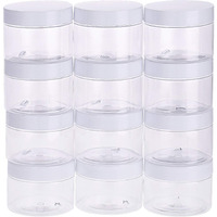 Satinior 12 Pack 6 Oz Plastic Container Jars With Lids Round Clear Travel Cosmetic Container Slime Jars For Toiletries, Lotion, Cream, Ointments, Makeup, Rhinestone, Samples, Kitchen Storage(White)