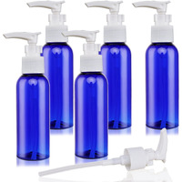 5 Pack Travel Bottles Pump Bottles Dispenser 3.4Oz/100Ml Plastic Lotion Pump Bottle Clear Travel Toiletry Bottles With Extra 1 Pump Leak Proof For Makeup Cosmetic Containers (Blue)