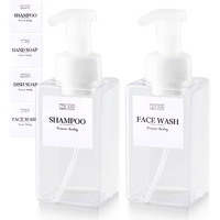 Zejia 15Oz Foaming Soap Dispenser, 2-Pack Plastic Hand Soap Dispenser, Refillable Leakproof Foam Pump Bottle With Waterproof Labels, For Shampoo, Body Wash