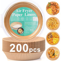 200Pcs Air Fryer Disposable Liner, Non-Stick Parchment Paper For Baking, Oil-Proof, Water-Proof, Food Grade (6.3"" Bottom, 7.9"" Top)