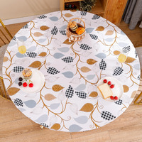 Round Vinyl Fitted Tablecloth With Flannel Backing Elastic Edge Design Table Cover Waterproof Oil-Proof Pvc Table Cloth Stain-Resistant Best For 37""-44"" Round