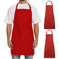 Will Well Kitchen Apron For Men And Women - 33"" X 27"" Oil-And-Water-Resistant With Adjustable Neck Strap And 38"" Waist Ties For A Snug Fit, Lightweight With 2 Front Pockets - 2-Pack, Red
