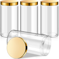 Patelai 4 Pieces Round Wide-Mouth Leak Proof Plastic Container Jars With Lids For Travel Storage Makeup Beauty Products Face Creams Oils Salves Ointments Diy Making(32 Ounce,Gold)