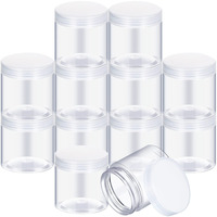 Satinior 12 Pack Plastic Container Jars With Lids Round Clear Travel Cosmetic Container Jars For Toiletries, Lotion, Cream, Ointments, Makeup, Rhinestone, Samples, Kitchen Storage (7 Ounce, Clear)