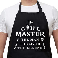 Rosoz Funny Aprons For Men - The Grill Master, The Man The Myth The Legend - Cooking Grilling Bbq Chef Apron For A Husband, Dad Gifts, Waterproof Oil Proof Black Apron With 2 Pockets