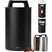 Kivy Vacuum Coffee Canister (Large) - Push Lid Preserves Aroma & Oil - Stainless Steel Airtight Canister - Container For Ground & Coffee Bean Storage - Removes Excess Air