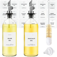 Spaceneat Olive Oil Dispenser Bottle - Includes 55 Kitchen Essential Labels - Cooking Oil Bottles For Kitchen, Coffee Syrup Dispenser - Pourer Spout With 16.9 Fl Oz Glass Container Cruet - 2Pcs Silver