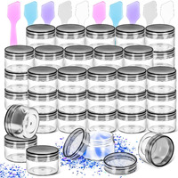 Motbach 45 Pack 15G Plastic Jars With Lids, 15Ml Round Clear Cosmetic Containers Makeup Jars, 0.5Oz Travel Size Container Jar With Spatulas For Makeup Sample Lotion Cream Ointment Salve Balm Powder