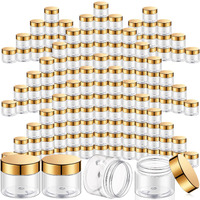 Satinior 100 Pcs Plastic Jars With Lids Small Containers Lids Wide Mouth Small Plastic Containers For Lotion Cream Rhinestones Body Butters Travel Storage (4 Oz,Clear With Gold Lid)