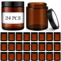 Bumobum 8 Oz Candle Glass Jars With Lids, 24 Pack Amber Glass Cosmetic Jars With Blank Stickers, 240Ml Round Empty Sample Containers For Cream, Body Scrub, Lotion, Slime Storage