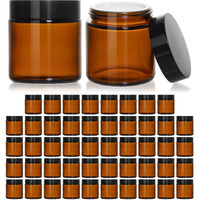 Keywing 4Oz Amber Glass Jars With Black Lids, 48 Pack Empty Cosmetic Containers Small Glass Jars With Inner Liners For Creams, Lotions, Ointments And Powders