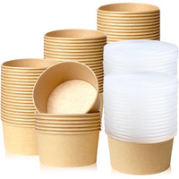 Fisden 50 Pack Kraft Paper Bowls With Lids, 32 Oz Large Soup Serving Bowls Bulk, Oil-Proof To Go Food Containers For Hot Cold Fruits, Ice Cream, Meal Prep