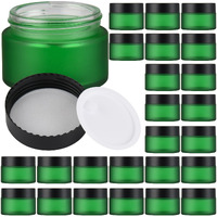Glass Jars With Lids,Eco-Friendly Cosmetic Containers With Airtight Black Lids & Liners, Multi-Color Options For Cream, Lotion, Body Butter, Diy Skincare Travel Jars (Green Frosted, 1Oz)