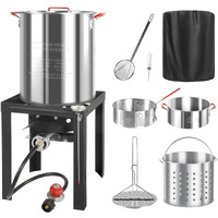 Outdoor Turkey Fryer Kit With Dust Cover | 30 & 10Qt Pots | Aluminum | Deep Fryers With Basket And Burner | Propane Stove | 50,000Btu Output | Stianless Steel Skimmer | Ideal For Cooking Turkey & Fish