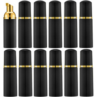 Koibito 2 Oz Black Foam Soap Bottle With Gold Pump Empty Travel Foaming Dispenser For Hand Soap,Lash Shampoo,Body Wash(12 Pcs, Black Cap)