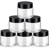 12 Pack 7 Oz Plastic Container Jars With Lids Round Clear Travel Cosmetic Container Jars For Toiletries, Lotion, Cream, Ointments, Makeup, Rhinestone, Samples, Kitchen Storage (Black)