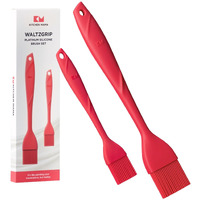 Kitchen Mama Waltzgrip Platinum Silicone Basting Pastry Brush: Set Of 2 Heat-Resistant Brushes Utensils For Cooking, Baking, Grilling, Barbecue, And Spreading Oil, Butter, Egg - Dishwasher-Safe (Red)