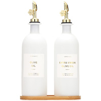 Homcdaly Olive Oil Dispenser For Kitchen, 16Oz Glass Oil Bottles With Bamboo Tray, Gold Oil&Vinegar Cruet Set, Kitchen Dispenser Bottles With Pourer | Set Of 2 (16Oz - Gold)