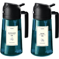 Trendplain 16Oz/470Ml Blue Glass Olive Oil Sprayer For Cooking - 2 In 1 Olive Oil Dispenser For Kitchen Gadgets, Air Fryer, Salad, And Bbq - 2 Black