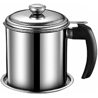 Yyjingyou Grease Container With Fine Mesh Strainer Kitchen Oil Storage Tank Pot (1.8L Stainless Steel 410 Bakelite Handle)