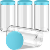 Patelai 4 Pieces Round Wide-Mouth Leak Proof Plastic Container Jars With Lids For Travel Storage Makeup Beauty Products Face Creams Oils Salves Ointments Diy Making(32 Ounce,Blue)
