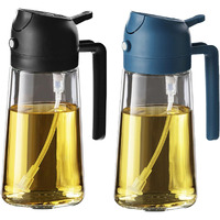 Trendplain 16Oz/470Ml Glass Olive Oil Sprayer For Cooking - 2 In 1 Olive Oil Dispenser Bottle For Kitchen Gadgets And Air Fryer Accessories, Salad, Bbq - Black & Navy
