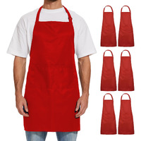 Will Well Kitchen Apron For Men And Women - 33"" X 27"" Oil-And-Water-Resistant With Adjustable Neck Strap And 38"" Waist Ties For A Snug Fit, Lightweight With 2 Front Pockets - 6-Pack, Red