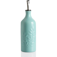 Sweejar Ceramic Olive Oil Dispenser Bottle, 20 Oz Relief Design Evoo Oil And Vinegar Dispensing Bottle With Spout For Kitchen, Set Of 1 (Turquoise)