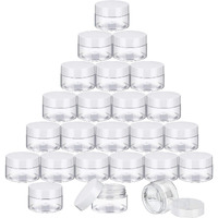 Satinior 24 Pieces Empty Clear Plastic Jars With Lids Round Storage Containers Wide-Mouth For Beauty Product Cosmetic Cream Lotion Liquid Butter Craft And Food (White Lid, 1 Oz)