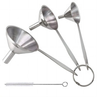 3 In 1 Metal Funnels For Filling Bottles Stainless Steel Small Kitchen Funnel Set For Transferring Essential Oils Liquid Fluid Spice Dry Ingredients Powder, Durable And Dishwash Safe