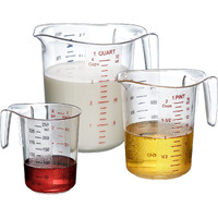 Amazing Abby - Melissa - Unbreakable Plastic Measuring Cups (3-Piece Set), Food-Grade Measuring Jugs, 1/2/4-Cup Capacity, Stackable And Dishwasher-Safe, Great For Oil, Vinegar, Flour, More