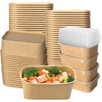 Fisden 50 Pack Kraft Paper Food Container, 25 Oz Disposable Salad Bowls With Lids, Oil-Proof Rectangular Soup Bowls For Meal Prep Snack Takeout, Microwave Freezer Safe