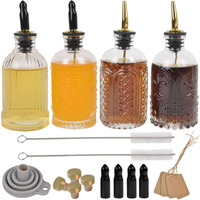 Chezmax Syrup Dispenser Bottles Set Of 4, Simple Syrup Bottle For Coffee Bar Accessories, 7 Oz Glass Coffee Syrup Dispenser Syrup Containers For Maple Honey Syrup Oil, With Metal Pour Spouts & Labels