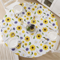 Round Vinyl Fitted Tablecloth With Flannel Backing Elastic Edge Design Table Cover Waterproof Oil-Proof Pvc Table Cloth Stain-Resistant Best For 45""-56"" Round