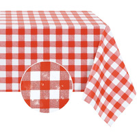 Romanstile Rectangle Vinyl Pvc Tablecloth, 100% Waterproof Buffalo Plaid Plastic Table Cloth, Oil Proof Heavy Duty Wipeable Table Covers For Dining/Camping/Picnic/Outdoor - 60 X 102, Red And White