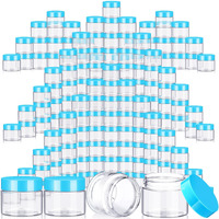 Satinior 100 Pcs Plastic Jars With Lids Small Containers Lids Wide Mouth Small Plastic Containers For Lotion Cream Rhinestones Body Butters Travel Storage(2 Oz,Clear With Blue Lid)