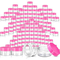 Satinior 100 Pcs Plastic Jars With Lids Small Containers Lids Wide Mouth Small Plastic Containers For Lotion Cream Rhinestones Body Butters Travel Storage(2 Oz,Clear With Pink Lid)