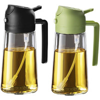 Trendplain 16Oz/470Ml Glass Olive Oil Sprayer For Cooking - 2 In 1 Olive Oil Dispenser Bottle For Kitchen Gadgets And Air Fryer Accessories, Salad, Bbq - Black & Green