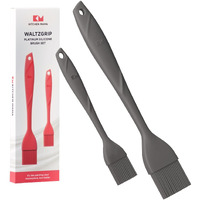 Kitchen Mama Waltzgrip Platinum Silicone Basting Pastry Brush: Set Of 2 Heat-Resistant Brushes For Cooking, Baking, Grilling, And Spreading Oil Or Butter - Dishwasher-Safe (Metal Gray)