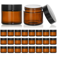 Keywing 2 Oz Amber Glass Jars With Black Lids, 24 Pack Small Cosmetic Jars, Round Empty Sample Container With Inner Liners For Lotions, Cream, Powders And Ointments