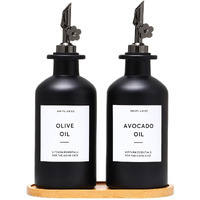 Homcdaly Olive Oil Dispenser For Kitchen, 11.8Oz Glass Kitchen Dispenser Bottle, Black Oil&Vinegar Cruet Set, Leakproof Olive Oil Bottles | Set Of 2 (11.8Oz - Black)