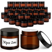 2 Oz Glass Jars With Lids, 36 Pack Amber Small Glass Jars With Black Lids Leakproof Round Airtight Empty Cosmetic Travel Containers With Inner Liners For Lotions Powders And Candle Making