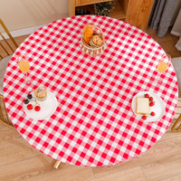 Round Vinyl Fitted Tablecloth With Flannel Backing Elastic Edge Design Table Cover Waterproof Oil-Proof Pvc Table Cloth Stain-Resistant Best For 37""-44"" Round