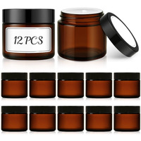 2 Oz Small Glass Jars With Lids, Bumobum 12 Pack Amber Glass Cosmetic Jars With Inner Liners, 60Ml Round Empty Sample Containers With Blank Labels For Cream, Salve, Lotion