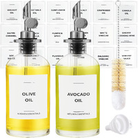 Spaceneat Olive Oil Dispenser Bottle - Includes 55 Kitchen Essential Labels - Cooking Oil Bottles For Kitchen, Coffee Syrup Dispenser - Pourer Spout With 11.8 Fl Oz Glass Container Cruet - 2Pcs Silver