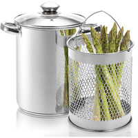 Avla Asparagus Pot, 4 Quart Stainless Steel Steamer Cooker, Vegetable Asparagus Cooker With Removable Basket And Lid For Pasta, Spaghetti, Boiled Eggs, Shrimp, Oil Deep Fry Pan For French Fries