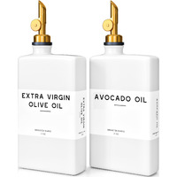 White Glass Olive Oil Dispenser Bottle For Kitchen By Brighter Barns - Avocado Oil Dispenser Set, Vanilla Syrup Bottle - Modern Decor, Gold Kitchen Accessories For Home, Airbnb, Cafe (White, Set Of 2)