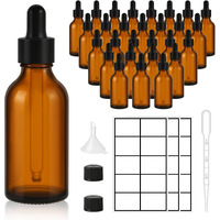 Upbud 28 Pack 2Oz Amber Glass Dropper Bottles Leakproof With Funnels, Eye Droppers, Extra Caps, Labels - Refillable Uv Resistant 60Ml Empty Bottles For Tinctures, Essential Oils, Beard, Hair Oil
