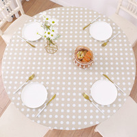 Round Vinyl Fitted Tablecloth With Flannel Backing Elastic Edge Design Table Cover Waterproof Oil-Proof Pvc Table Cloth Stain-Resistant Best For 37""-44"" Round