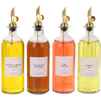 Molimoli Oil And Vinegar Dispenser With Metal Pour Spout, Weighted Pourer, Glass Bottle Dispenser For Kitchen, Olive Oil Cruet, Glass Olive Oil Bottle | 500Ml, Set Of 4